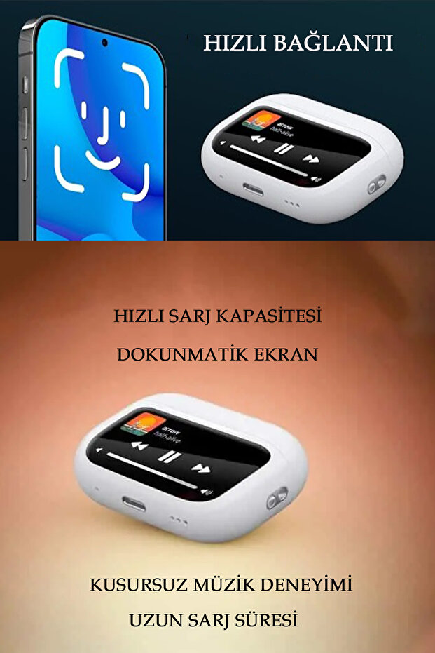 TECHNOMEN Oyunlu Dokunmatik Ekranlı Bluetooth Kablosuz Kulaklık ANC Gürültü Engelleme Modlu Şarj Kutulu - Image 3